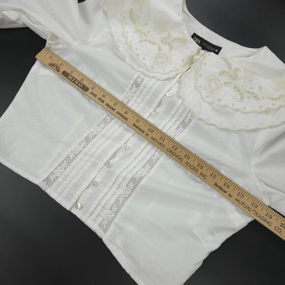 ZARA Cropped Peter Pan Collar Shirt Boho Victorian Cottagecore Preppy Classic - Picture 4 of 11